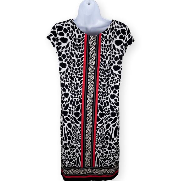 Madison Leigh Black Red Animal Print Jersey Knit Shift Dress 12 - Picture 3 of 5